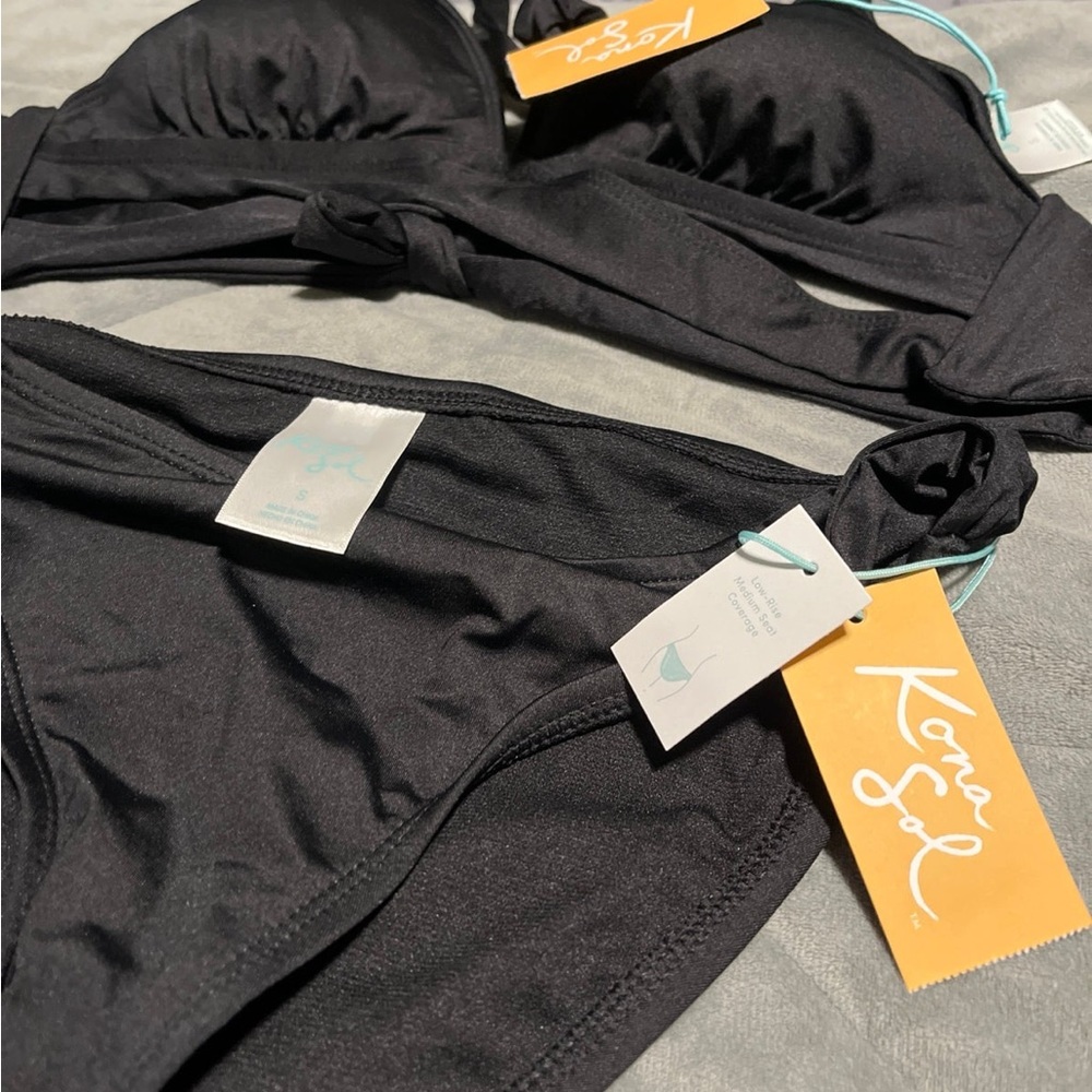 Kona Sol women’s low rise bikini set in black, size small